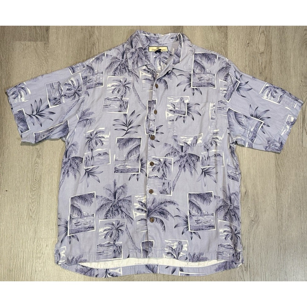 Tommy Bahama 100% Silk Button Up Shirt Mens Size M Palm Tree Short Sleeve Aloha